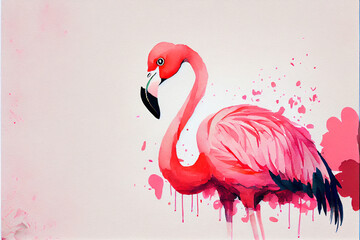 Watercolor Pink flamingo in water, Valentine's day, AI Generated