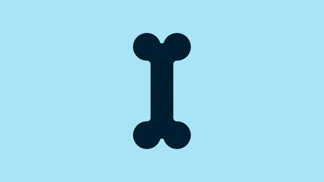 Blue Dog bone icon isolated on blue background. Pets food symbol. 4K Video motion graphic animation