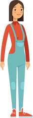 Female worker in construction outfit. Cartoon woman character