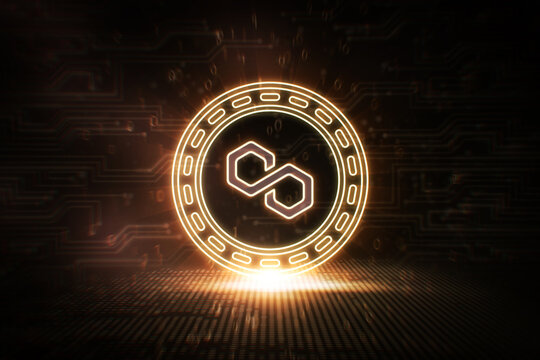 Polygon - MATIC - Cryptocurrency Digital Neon Coin
