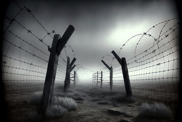 Barbed wire guarding a mysterious landscape. 