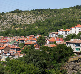 Fototapeta na wymiar Asenovgrad is a town in central southern Bulgaria. Panorama, view of the city from the Rhodope Mountains.