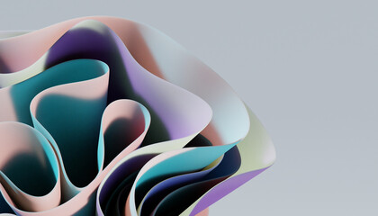 Dynamic motion abstract elements with multicolored sheets on white background. Elegant flow background. 3d rendering.