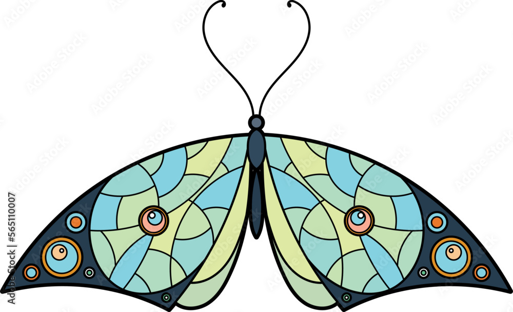 Sticker decorative color ornament wings butterfly. elegant green moth