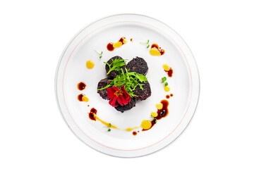 black pudding snack or bloody sausage fresh meal food on the table copy space food background...
