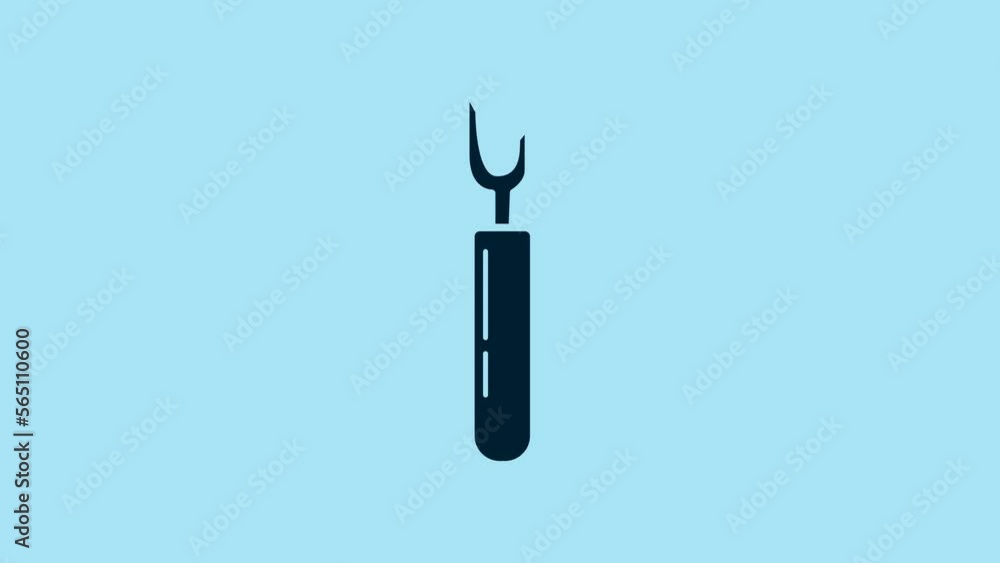 Poster blue cutter tool icon isolated on blue background. sewing knife with blade. 4k video motion graphic 