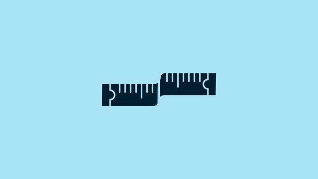 Blue Tape measure icon isolated on blue background. Measuring tape. 4K Video motion graphic animation