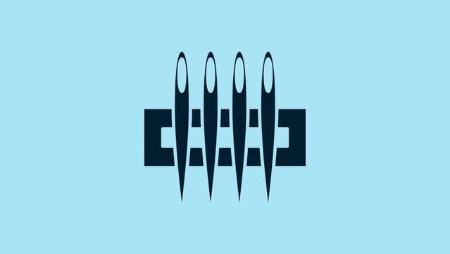 Blue Needle for sewing icon isolated on blue background. Tailor symbol. Textile sew up craft sign. Embroidery tool. 4K Video motion graphic animation