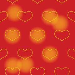 Yellow hearts on red background seamless vector pattern