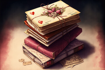 Pile of Valentine Cards, AI Generated Illustration