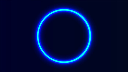 Blue neon circle frame eclipse on blue background with copy space for text