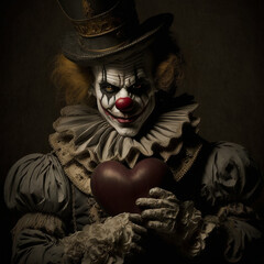 Creepy Valentines Day clown. Horror background