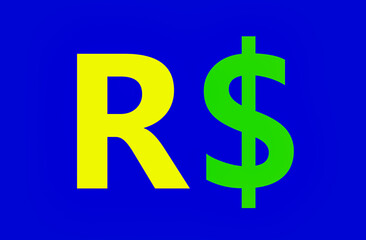 Brazilian currency symbol, Colors of the national flag of Brazil, Business concept, Illustration