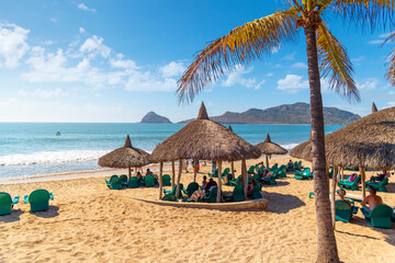 An oceanfront resort offers private huts and cabanas along the sandy Playa Gaviotas beach in the...