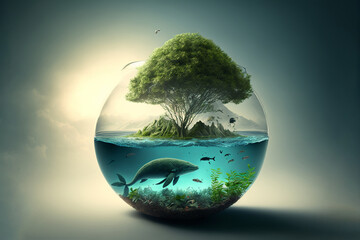 World environment and earth day concept with glass globe and eco friendly enviroment