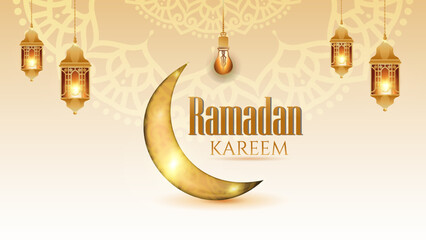 Ramadam Theme With gold islamic ramadan background,design element of Ramadan Kareem greeting template, ramadan kareem with frame luxury theme background, Arabic lantern ornament,