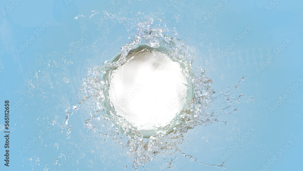 Poster water splash from white package cream in top camera view with 3d rendering.
