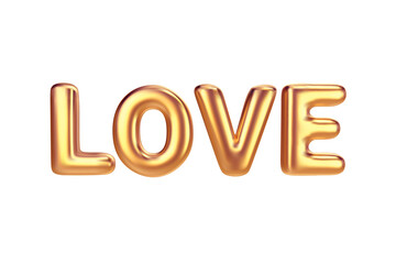 3d golden metallic text Love with flying isolated on transparent background. Realistic illustration. PNG