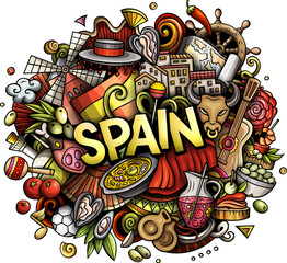 Spain detailed text lettering cartoon illustration