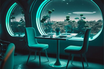 futuristic cafe design with rounded lines in space