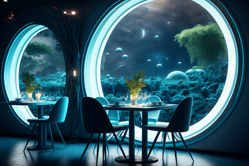 Obraz na płótnie Canvas futuristic cafe design with rounded lines in space