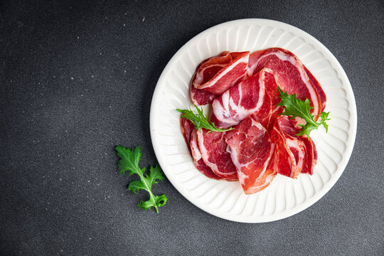 coppa cured sausage italian pork neck meat meal food snack on the table copy space food background rustic top view