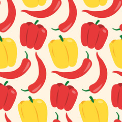 Seamless pattern with various peppers or paprika on light background.