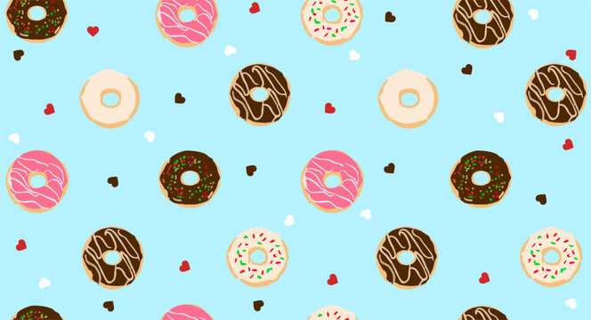 Sweet summer seamless background with donuts vector illustration