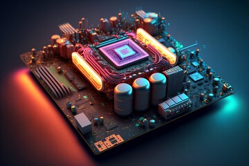 3D Render of a Motherboard, AI generated.