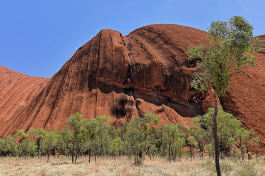 Grooves and drainage lines-oblique crack-southeast face of Uluru Ayers Rock seen from the basewalk. NT-Australia-450