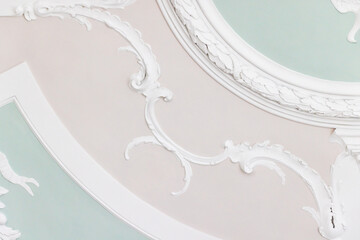White gypsum bas-relief details, ceiling design, rococo style