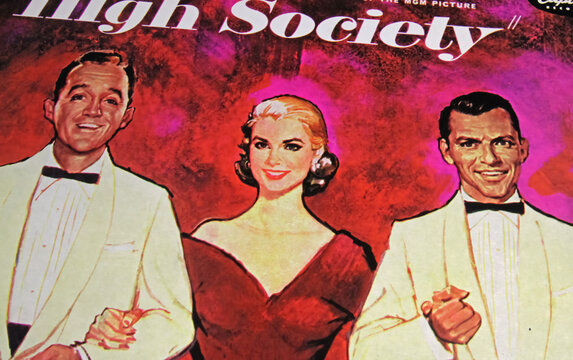 Viersen, Germany - January 1. 2023: Closeup of isolated vinyl record cover of musical film movie High Society from 1956