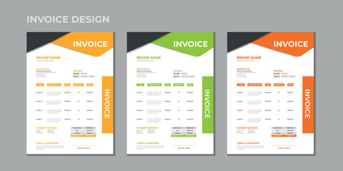 Naklejka premium Minimal corporate Business multiple color variation a4 size vector invoice design template