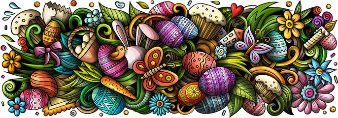 Happy Easter detailed cartoon illustration