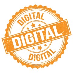 DIGITAL text on orange round stamp sign
