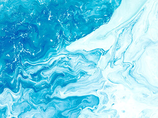 Blue creative abstract hand painted background, marble texture, abstract ocean, acrylic painting on canvas. - 565118237