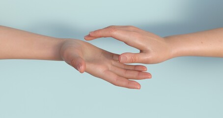Closeup female hand making picking gesture isolated  background