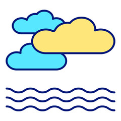 Sea, ocean landscape, waves and clouds  - icon, illustration on white background, color style