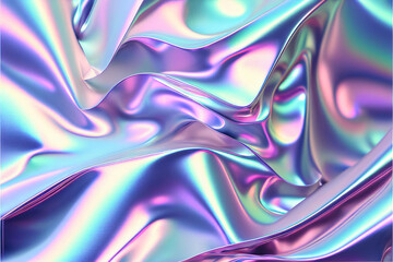 Pastel colored holographic Crumpled iridescent foil real texture background. Generative ai 