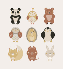 Set of Cartoon Isolated Animals.collection of cute and funny cartoon animals, including bears, rabbits, owls,  and more. Perfect for children's books, greeting cards, and other illustrations.