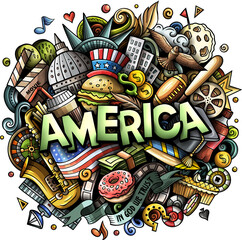 America detailed lettering cartoon illustration