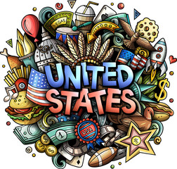 United States detailed lettering cartoon illustration
