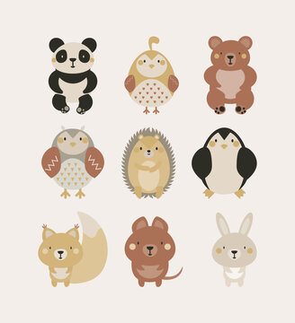Set of Cartoon Isolated Animals.collection of cute and funny cartoon animals, including bears, rabbits, owls,  and more. Perfect for children's books, greeting cards, and other illustrations.