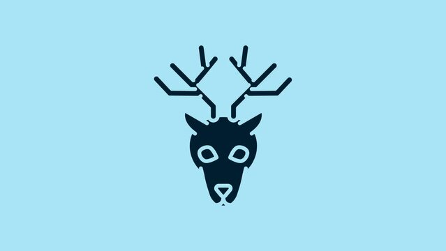 Blue Deer head with antlers icon isolated on blue background. 4K Video motion graphic animation