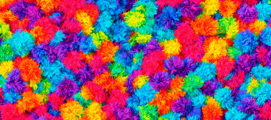Colorful background with plush balls. Generative AI illustration.
