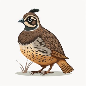 recommend clip art:  a brown and white bird standing on top of a grass covered field next to a plant and a white background with a black outline of the bird is standing on the ground and has a.  generative ai