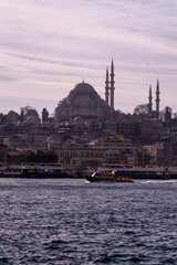 Istanbul, Turkey, January, 14 2023, Mosques on the skyline of Istanbul, Turkey