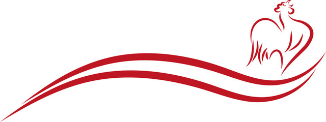 Hahn und Wellen in rot, Hahn, Hahn Hintergrund, Chicken, Logo