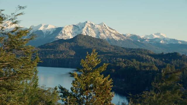 Snowy Mountain Range And Lush Green Forest At Nahuel Huapi Park