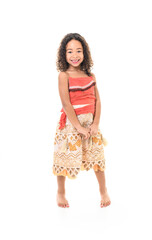 Adorable black little girl with beautiful curly hairstyle isolated over white